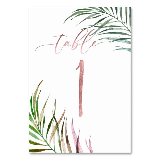 PixDezines Palm Fronds Imitate Rose Gold/DIY Tabel Tischnummer (Vorderseite)