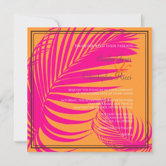 PixDezines Palm Fronds, Mandarin Orange/Rosa Einladung (Rückseite)