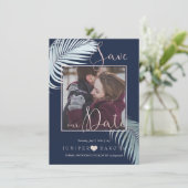 PixDezines PALM-FRONDS, SILVER BLAUE DIY HINTERGRU Save The Date (Stehend Vorderseite)