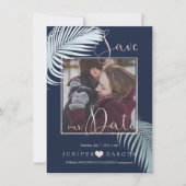 PixDezines PALM-FRONDS, SILVER BLAUE DIY HINTERGRU Save The Date (Vorderseite)