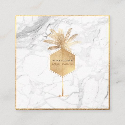 PixDezines PALM TREE, IMITATE GOLD+MARBLE Quadratische Visitenkarte (Vorderseite)