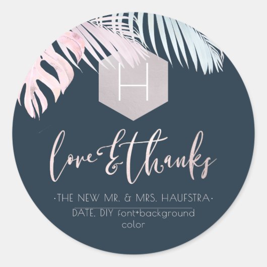 PixDezines Palms Monogram Blush Silver, vielen Dan Runder Aufkleber (Vorderseite)
