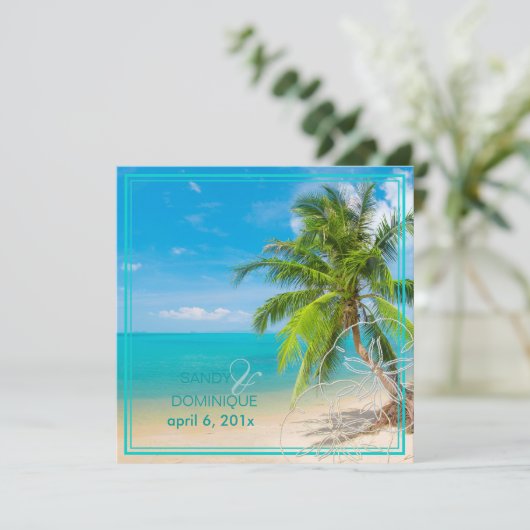 PixDezines Paradise/Tropischer Strand/Palmen Einladung (Stehend Vorderseite)