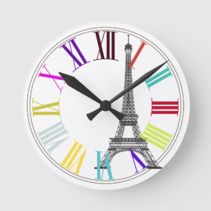 PixDezines paris, eiffel/DIY background color Runde Wanduhr
