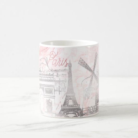 PixDezines PARIS in IMITATEN SILVER+PINK MARBLE Kaffeetasse (Mittel)