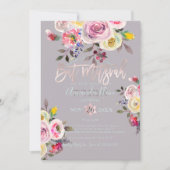 PixDezines Pastel Floral Wasserfarbe Bat Mitzvah Einladung (Vorderseite)