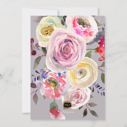 PixDezines Pastel Floral Wasserfarbe Bat Mitzvah Einladung (Rückseite)