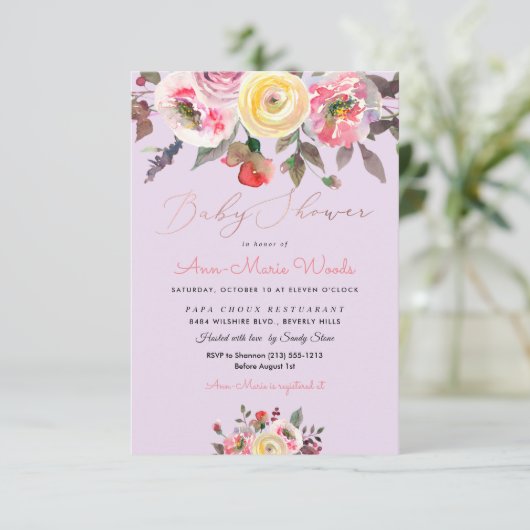 PixDezines Pastel Rose Kinderdusche Einladung (Stehend Vorderseite)