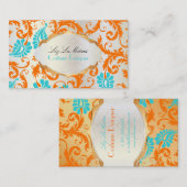 PixDezines-Pavo-Damast/Korallen+Aqua Visitenkarte (Vorne/Hinten)