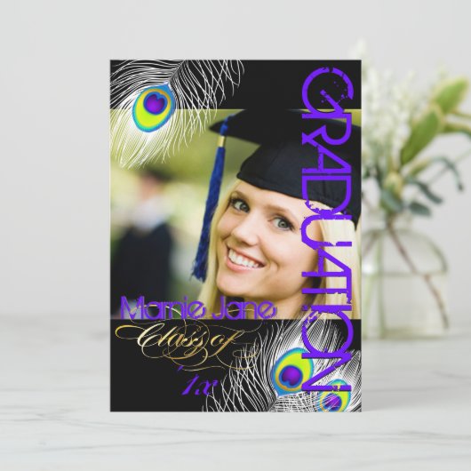 PixDezines Peacock Abschluss/DIY-Hintergrund Einladung (Stehend Vorderseite)