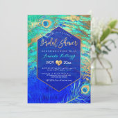 PixDezines Peacock Brautparty+Imitats Gold Einladung (Stehend Vorderseite)
