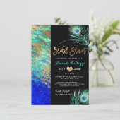 PixDezines Peacock Brautparty+Imitats Gold Einladung (Stehend Vorderseite)