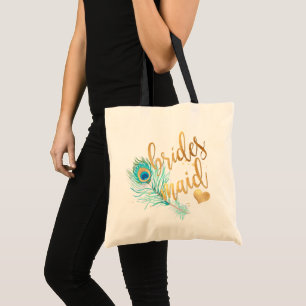 PixDezines Peacock Bridesmaid/Imitate Gold-Script Tragetasche