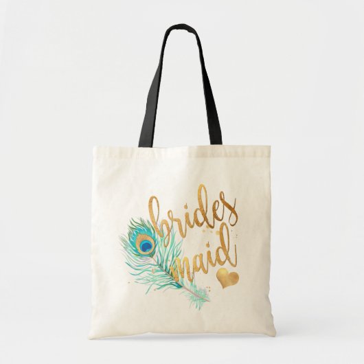 PixDezines Peacock Bridesmaid/Imitate Gold-Script Tragetasche (Vorne)
