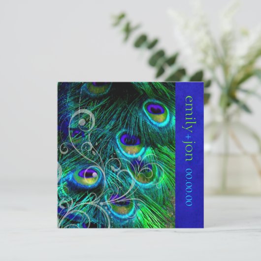 PixDezines PEACOCK FEATHER/AQUA/TURQUOISE Einladung (Stehend Vorderseite)