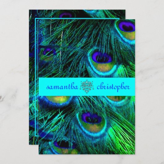 PixDezines PEACOCK FEATHER/AQUA/TURQUOISE INVIERT Einladung (Vorne/Hinten)