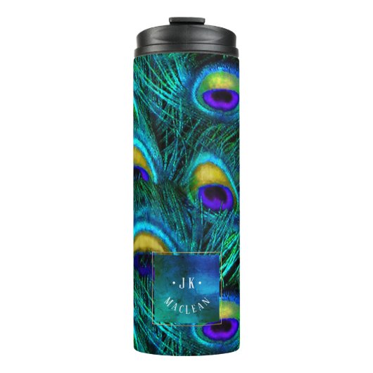 PixDezines Peacock Feather Cobalt Blue Thermosbecher (Vorderseite)