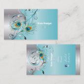 PixDezines peacock filigree+Wirbel/silber+blaues E Visitenkarte (Vorne/Hinten)