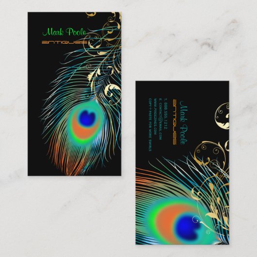 PixDezines Peacock+filigree Wirbel/Tageshintergrun Visitenkarte (Vorne/Hinten)