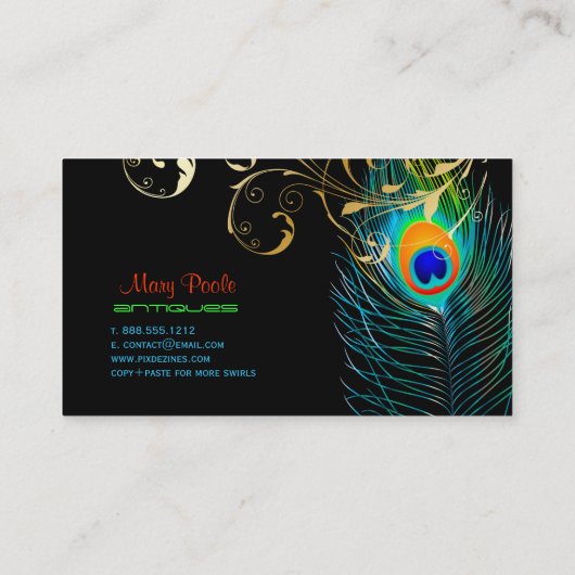 PixDezines Peacock+filigree Wirbel Visitenkarte (Rückseite)
