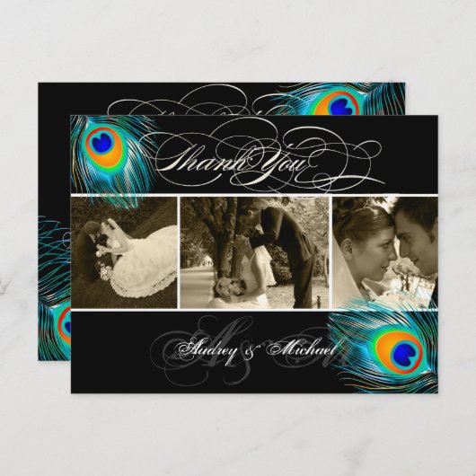 PixDezines Peacock Wedding Fotos Vielen Dank Postkarte (Vorne/Hinten)