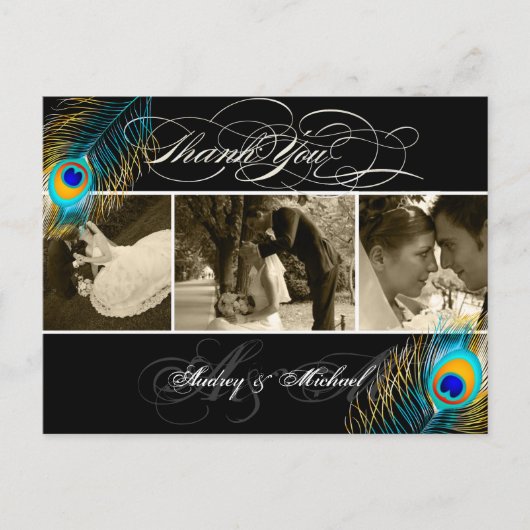 PixDezines Peacock Wedding Fotos Vielen Dank Postkarte (Vorderseite)
