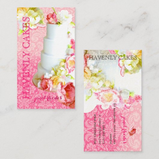 PixDezines PEONIES/FONDANT CAKE/Bäckerei/Pâtisseri Visitenkarte (Vorne/Hinten)