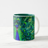 PixDezines Pfau/aquamarin/Aquablau Zweifarbige Tasse (VorderseiteRechts)