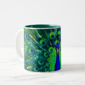 PixDezines Pfau/aquamarin/Aquablau Zweifarbige Tasse (Vorderseite Links)