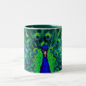 PixDezines Pfau/aquamarin/Aquablau Zweifarbige Tasse (Mittel)