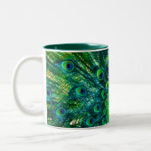 PixDezines Pfau/aquamarin/Aquablau Zweifarbige Tasse (Links)