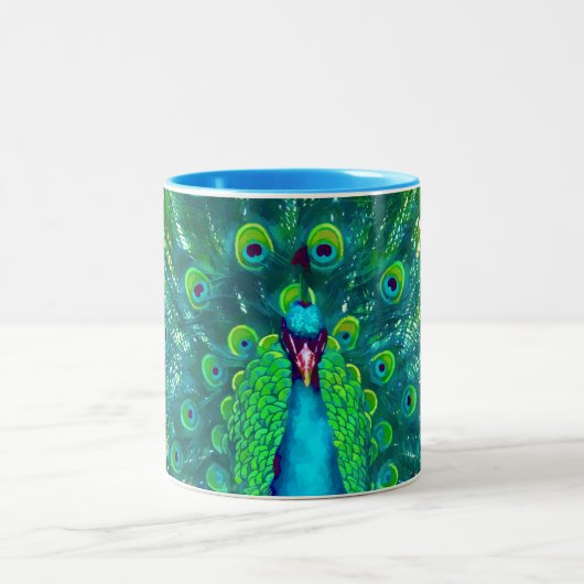 PixDezines Pfau/aquamarin/Aquablau Zweifarbige Tasse (Mittel)