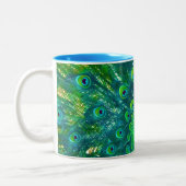 PixDezines Pfau/aquamarin/Aquablau Zweifarbige Tasse (Links)