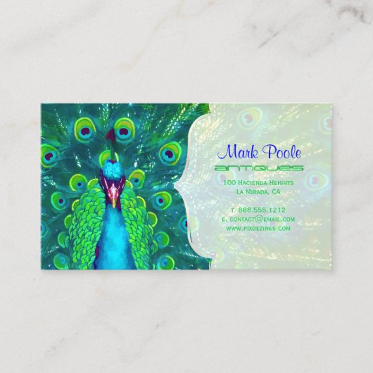 PixDezines Pfau aquamarin blau/wasserfarbig beeinf Visitenkarte (Vorderseite)
