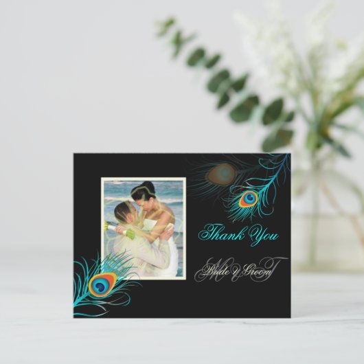 PixDezines Pfau danke Ihnen/DIY Hintergrundfarbe Postkarte (Stehend Vorderseite)