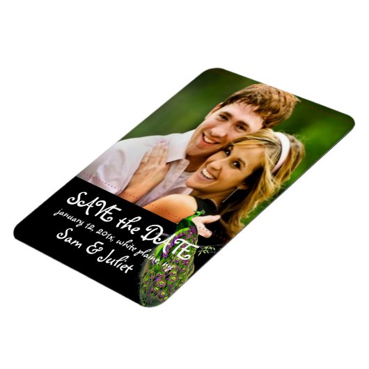 PixDezines Pfau Foto rett Datum/DIY-Farbe+Schrifta Magnet (Linke Seite)