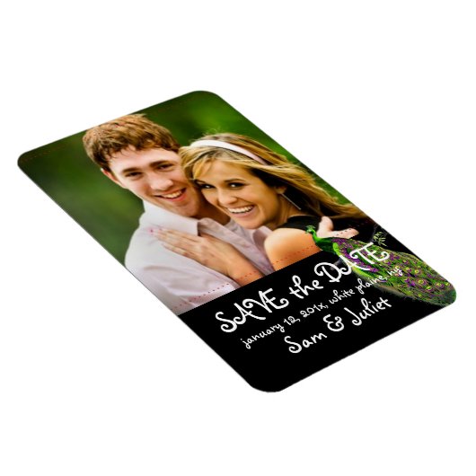 PixDezines Pfau Foto rett Datum/DIY-Farbe+Schrifta Magnet (Rechte Seite)