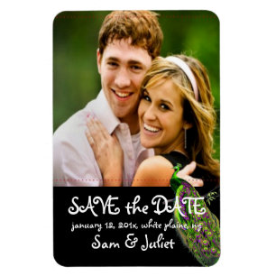 PixDezines Pfau Foto rett Datum/DIY-Farbe+Schrifta Magnet