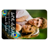 PixDezines Pfau Foto rett Datum/DIY-Farbe+Schrifta Magnet (Horizontal)