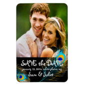 PixDezines Pfau Foto rett Datum/DIY-Farbe+Schrifta Magnet (Vertikal)