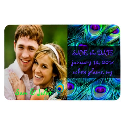 PixDezines Pfau Foto rett Datum/DIY-Schriftart Magnet (Horizontal)