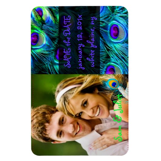 PixDezines Pfau Foto rett Datum/DIY-Schriftart Magnet (Vertikal)