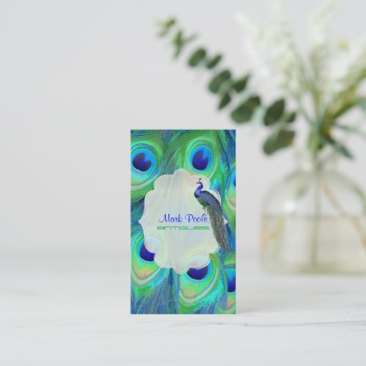 PixDezines Pfau Kobaltblau/Wasserfarbe Visitenkarte (Stehend Vorderseite)