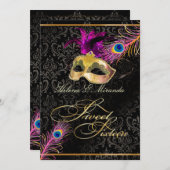 PixDezines Pfau süße 16 Masquerade / DIY Farbe!! Einladung (Vorne/Hinten)