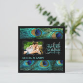 PixDezines-Pfau/Tagesgeschehen+Hintergrund Save The Date (Stehend Vorderseite)