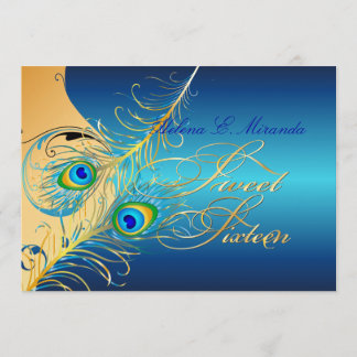 PixDezines Pfau+Wirbel/Gold+aquamarin Einladung