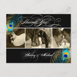 PixDezines Pfauen-Hochzeitsfotos Danke Postkarte