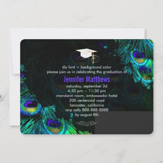 PixDezines Pfauenfeder Abschluss/Foto Einladung (Rückseite)