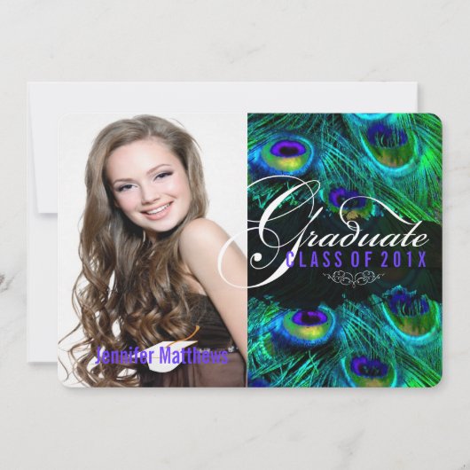 PixDezines Pfauenfeder Abschluss/Foto Einladung (Vorderseite)