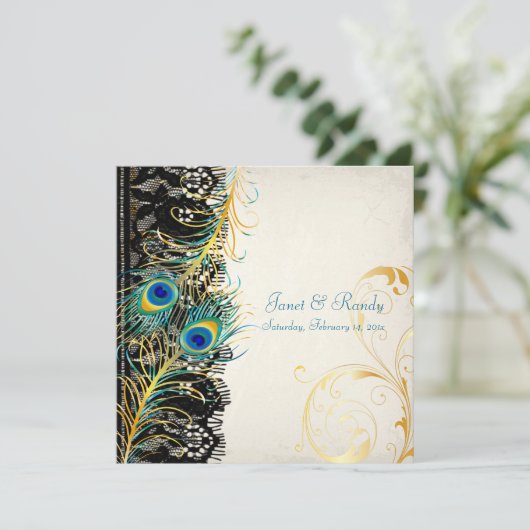 PixDezines Pfauenfeder/Aqua/Türkis Einladung (Stehend Vorderseite)